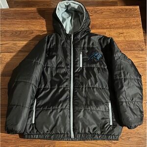 NFL Pro Line Vintage Carolina Panthers Puffer Jacket Large Hooded Fleece Lined